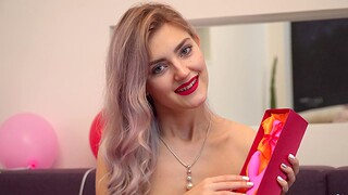 Beautiful amateur Daughter Jay takes off will not hear of red lingerie to masturbate