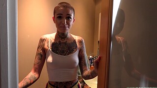 HD POV video be proper of tattooed Leigh Raven sucking a rattle true cock